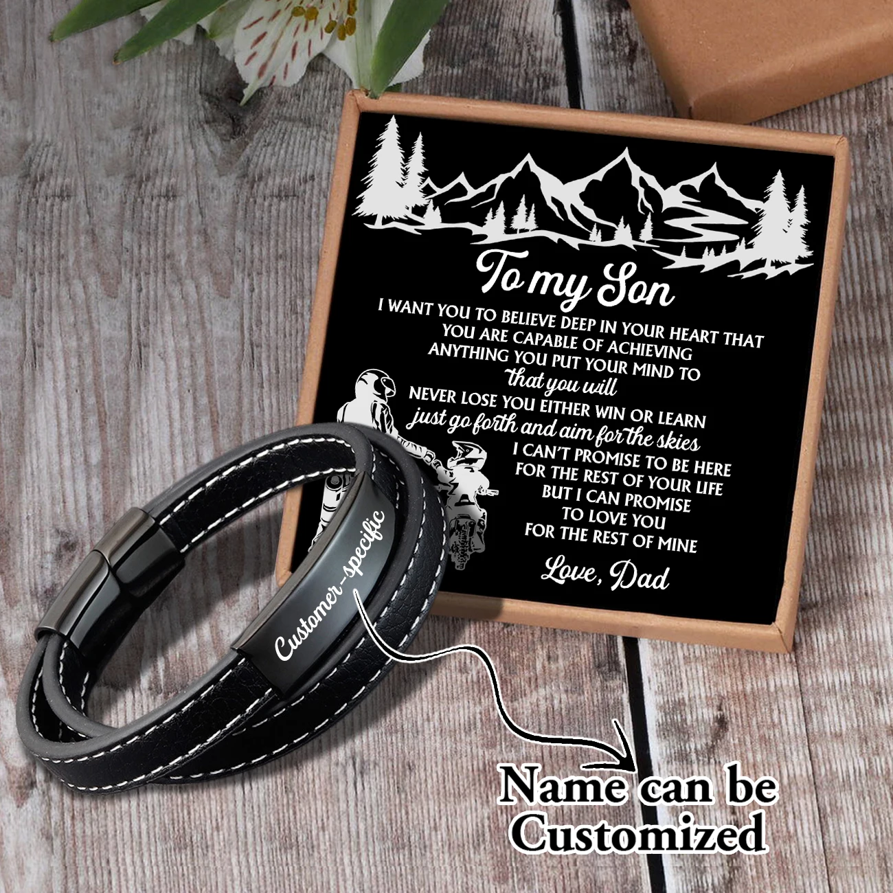 

Sam3042 Dad To My Son Name Can Be Customized Card text Classic Design Men's Stainless Steel Bracelets With Magnetic Clasp