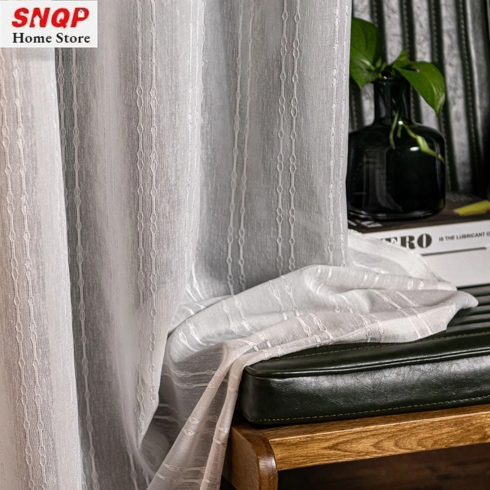 Jacquard Thicken Luxury Blackout Simple Bamboo Strips, Vertical Stripes Embroidered Light-transmitting Blackout Window Screen