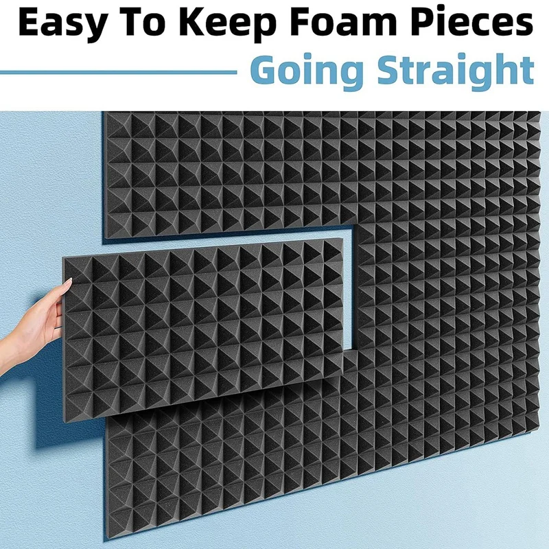 6 Pack Self-Adhesive Sound Proof Foam Panels,24Inch X 12Inch X 2Inch Acoustic Foam Panels Pyramid Acoustic Panels Easy To Use