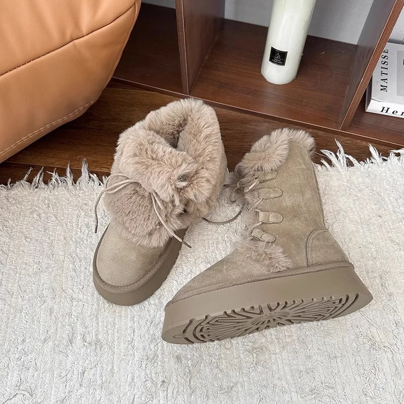 Shoes Women 2025 Winter New Thick Plush Warm Snow Boots Fashion Platform Suede Cotton Shoe Mid-calf Fashion Casual Flats Boots image 3