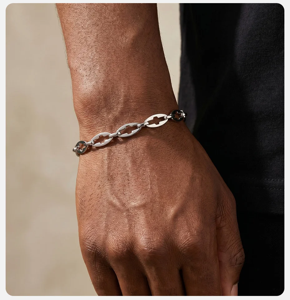 Vnox Kreuz-Ausschnitt-Kettenarmband, Edelstahl Verstellbares Gliederarmband für Männer und Jungen, Minimalistisches Silberfarbenes Schmuckgeschenk – Detail 3