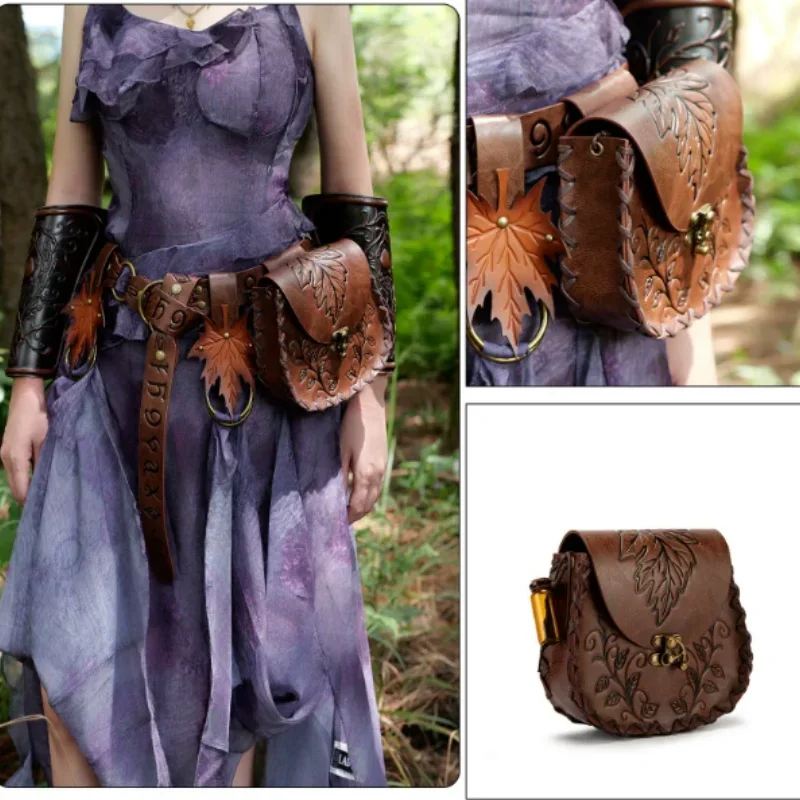 Vintage Vine Leaf Carving Handmade Medieval Style COS Fantasy Tree Spirit Forest Series Waist Bag