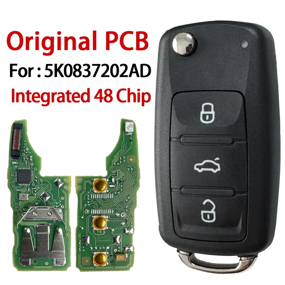 Integrated 48 Chip OEM PCB For Volkswagen VW GOLF PASSAT Tiguan Polo Jetta Beetle Skoda Seat Flip Remote Car Key 5K0837202AD