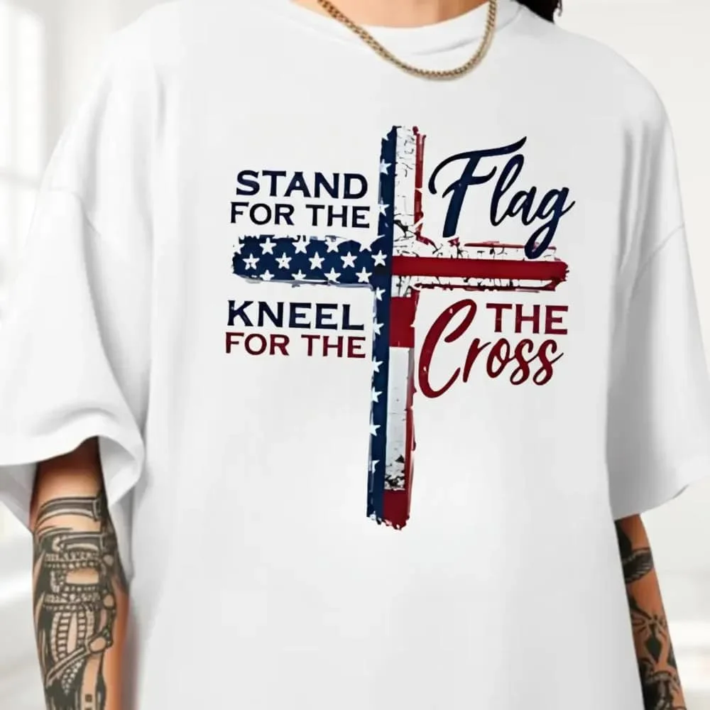 الوقوف على قميص The Flag Kneel for The Cross، قميص أمريكا المسيحية، قميص العلم الأمريكي، قميص الولايات المتحدة الأمريكية، قميص الرابع من يوليو