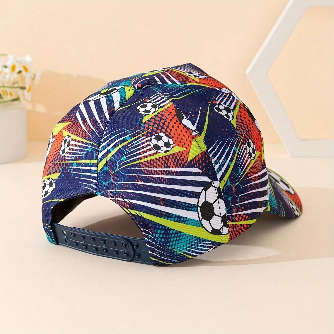 قطعة واحدة من قبعة بيسبول باللون الأزرق الداكن للأطفال - تصميم كرة قدم نابض بالحياة، مسامي وخفيف الوزن، مثالي للاستخدام في الهواء الطلق وغير الرسمي #4
