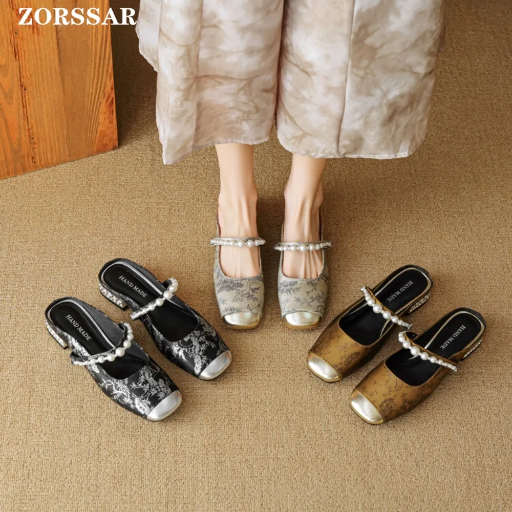 

Женские шлепанцы-мулы, весенне-осенне-летние мягкие тапочки без шнуровки на плоской подошве, полутапочки на плоской подошве с квадратным носком, элегантная модная женская обувь