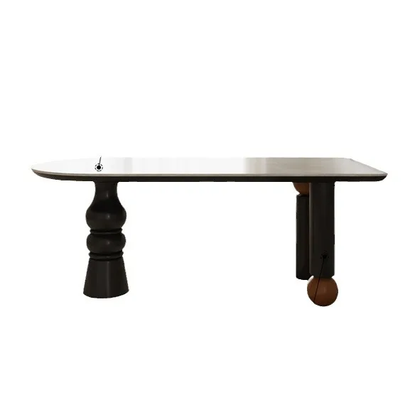 French retro solid wood high-end rock slab small apartment creative semi-oval island dining table