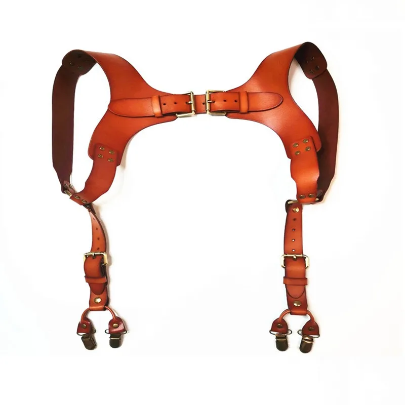 

3.5cm Vintage Genuine Leather Man Suspenders 4-Clip Y-Back Adjustable Suspenders Cowhide Men's SuspendersPants Women Braces