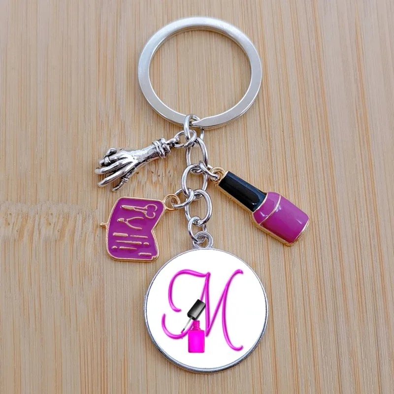 26 Letters A-Z Nail Art Gift Keychain Ornament Mini Nail Polish Scissors Nail Box Keychain Graduation Gift