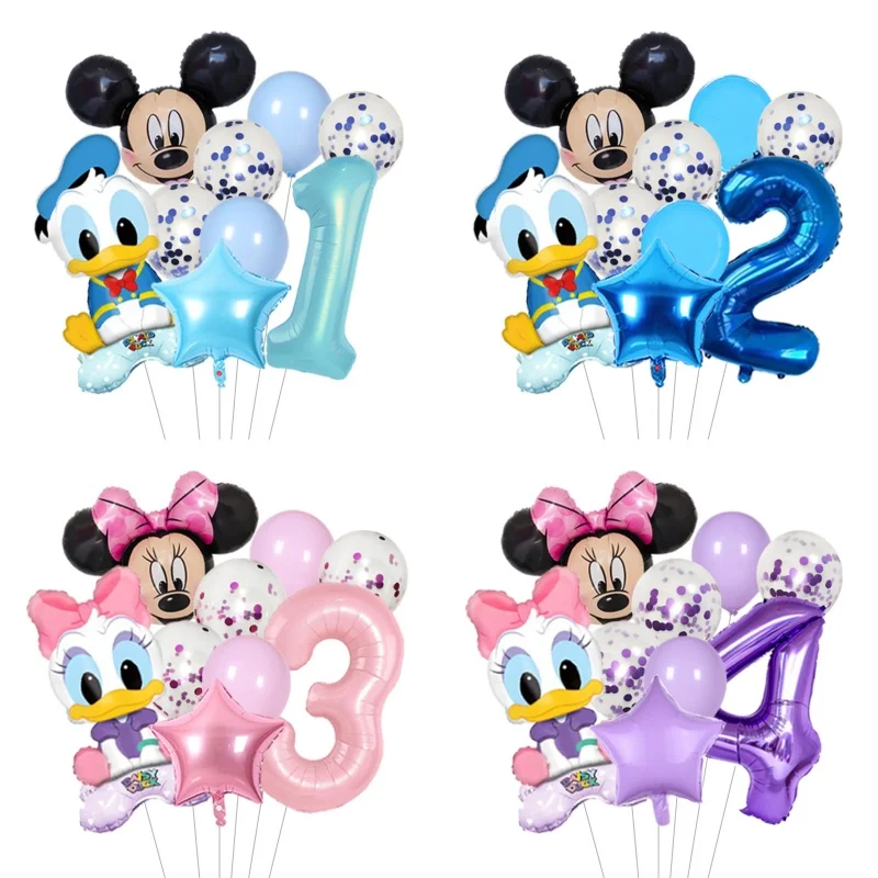 Globos de Mickey, Minnie, Daisy y Donald Duck, Decoración con Números para Fiestas de Cumpleaños y Baby Shower para Niños y Niñas