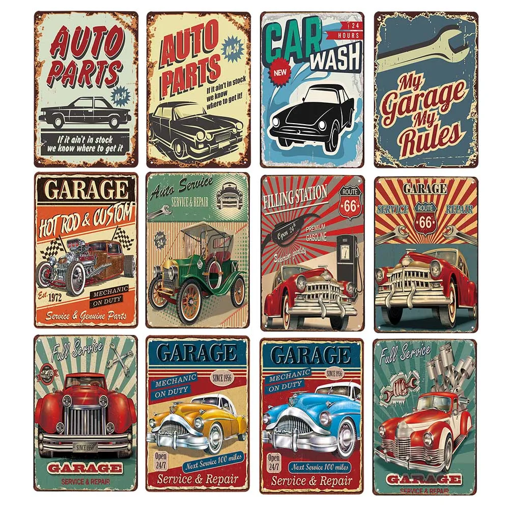 Auto Repair Shop Metal Plaque Retro Poster Sign Car Repair Tools Accessories Decoration Garage Vintage Home Decor Plates 20x30cm