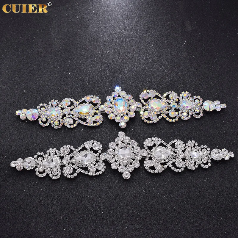 1Piece Glass Strass Wedding Dress Belt Sash Appliques Trim AB Color Rhinestones Clothings Patches Trim Sewing Decorations DIY