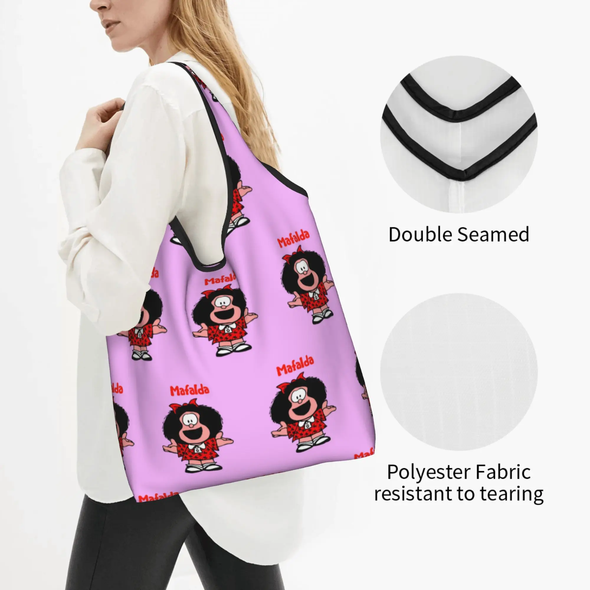 Classic Comic Mafalda Groceries Tote Shopping Bags Women Cute Quino Cartoon Shopper Shoulder Bags Large Capacity Handbag