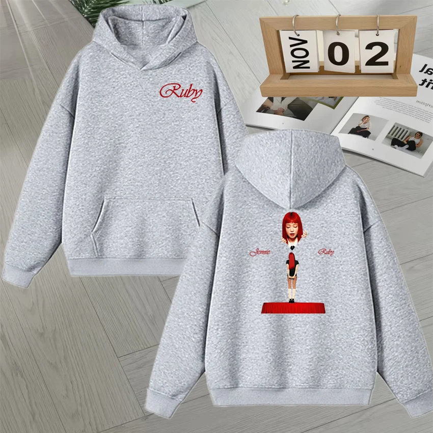 JENNIE Ruby Hoodie 2025 Album Double Sided Print Sweatshirt Korean Fashion Fleece Loose Pullover Men Women  Autumn Winter Hoodie