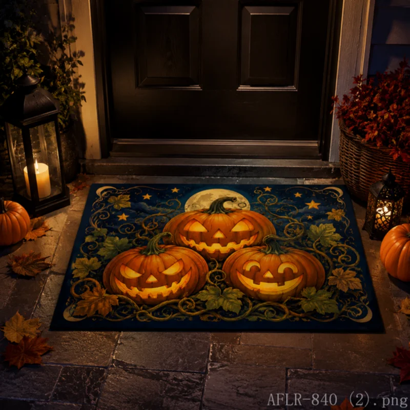 VIKAMA Halloween Ghost Pumpkin Doormat Non Slip Entrance Rug Spooky Pumpkin Lantern Floor Mat Indoor Outdoor Home Decor