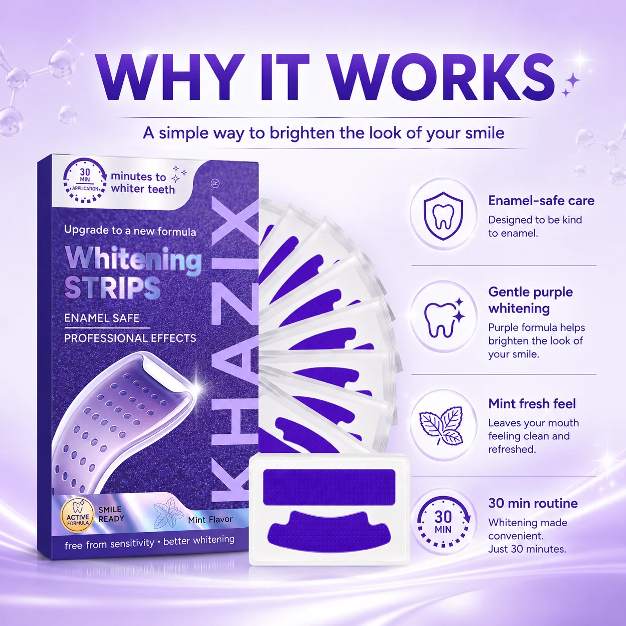 Zahnaufhellungsstreifen-Set 2/3/7 Stück, sanfte violette Aufhellungsstreifen für die Zahnschmelzpflege und strahlendere Zähne. – Detail 6