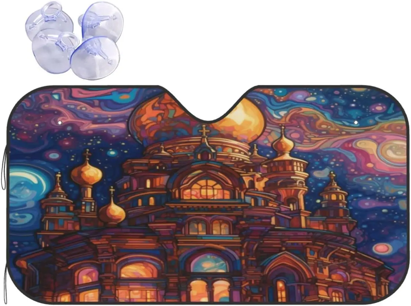

Starry Night Castle Car Sunsha,Windshield Sun Sha,Foldable Car Front Window Sunsha For Most Sedans SUV Truck,Blocks Max Uv