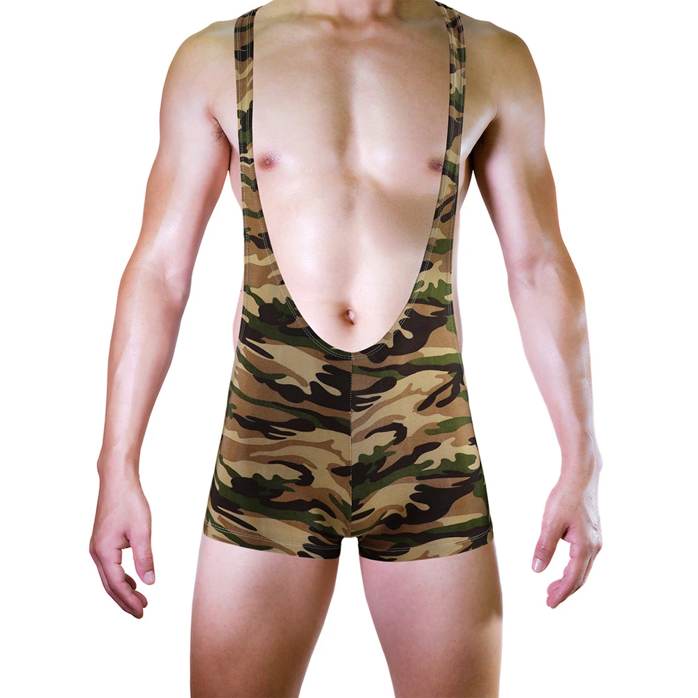 

Sexy Men Bodysuit Singlet Sports Jockstrap Underwear Backless Camouflage Jumpsuit Leotard Seduction Sleepwear Gay Erotic Wear