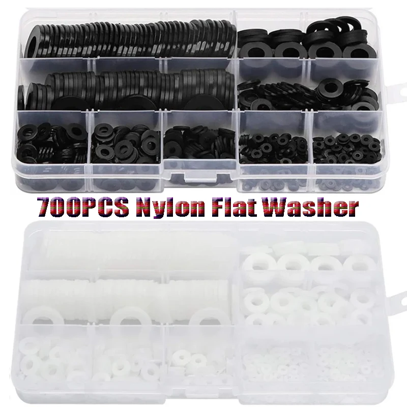 

700pcs White/Black Nylon Flat Ring Washer Plumbing Seal Hose Gaskets O-Ring Metric Bolt Srew Kit M2 M2.5 M3 M4 M5 M6 M8 M10 M12