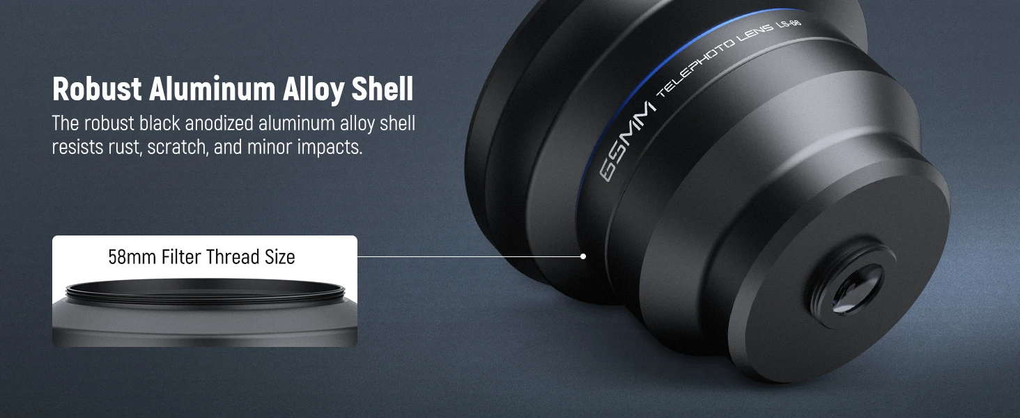 NEEWER HD 65 mm Teleobjektiv mit Gegenlichtblende, nur für 17-mm-Gewinde, Objektivrückplatte, Handy-Käfighülle – Detail 8