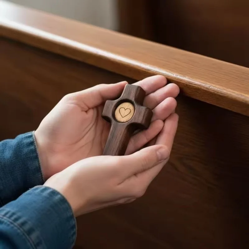 

Gifts For Christians Wood Fidget Cross My Heart Sweet Walnut Wooden Encouragement Stress Relief Prayer Cross Pocket Christian