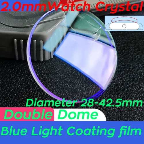 Película de recubrimiento de luz azul, cristal de reloj Mineral de doble cúpula de 2,0mm, repuesto redondo de 28mm a 42,5mm, piezas de herramientas de reparación de vidrio de reloj