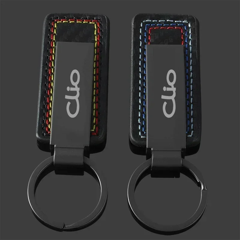 Carbon Fiber Leather Car Alloy Keychain Key Chain Rings Gifts Styling for Clio Logo 2024 2023 Keyrings Auto Accessories