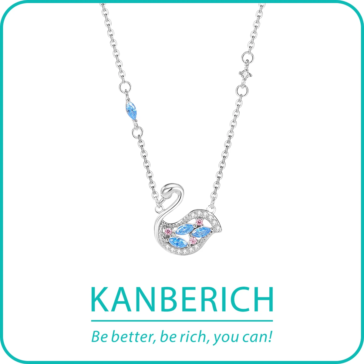 

Kanberich S925 Real Sterling Silver Cubic Zirconia Seashell Elegant Swan Pendant Necklace Clavicle Chain