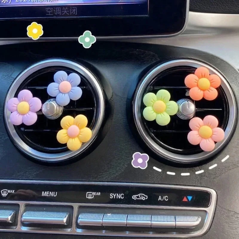 1-4Pcs Cute Flower  Aromatherapy Car Air Outlet Decoration Perfume Clip Air Freshener Colorful Flora Decor Auto Accessories