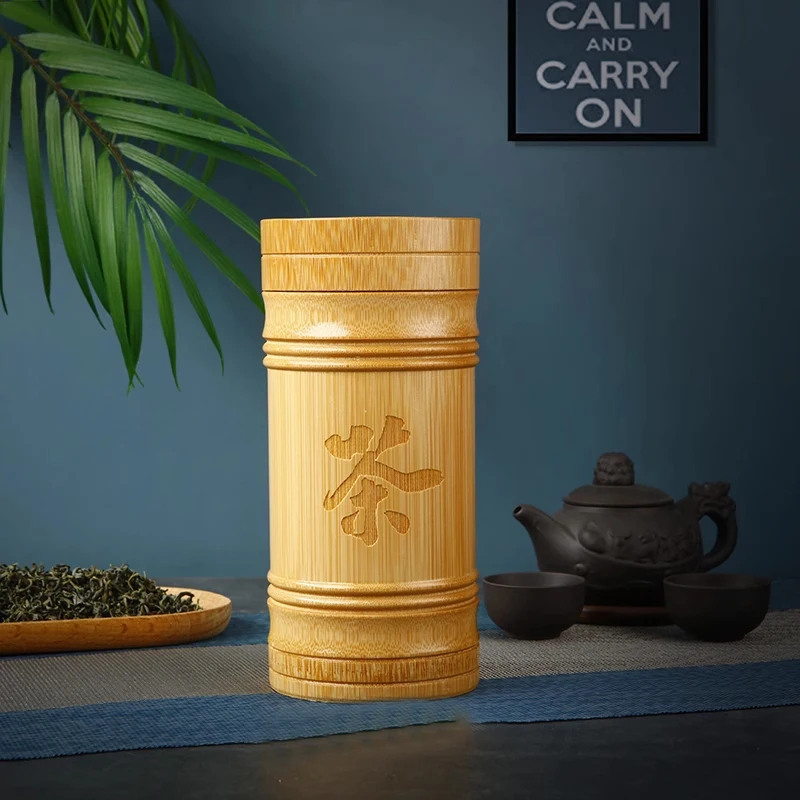 Handmade Bamboo Tea Storage Box Chinese Carved Tea Canister Lid Seal Kitchen Storage Jars  Spice Box Case Organizer