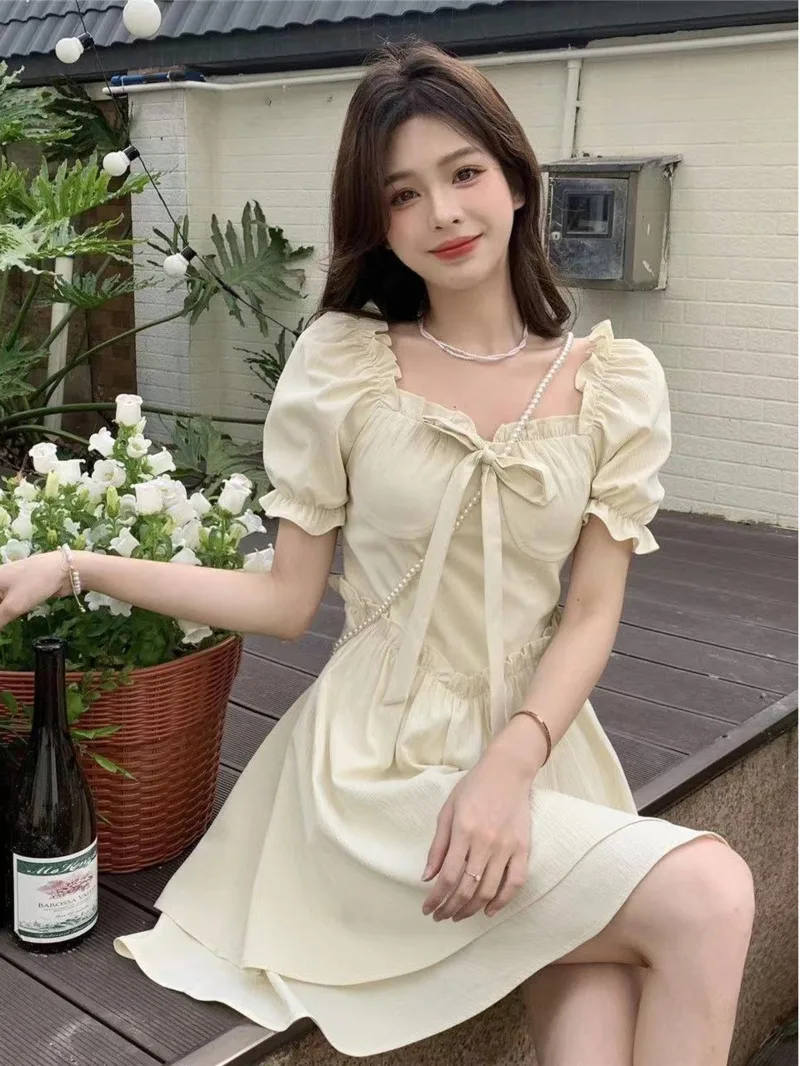 

Gentle style dress for women in summer 2024 new high waisted slimming careful of dating tea break dress small short skirt OE3I