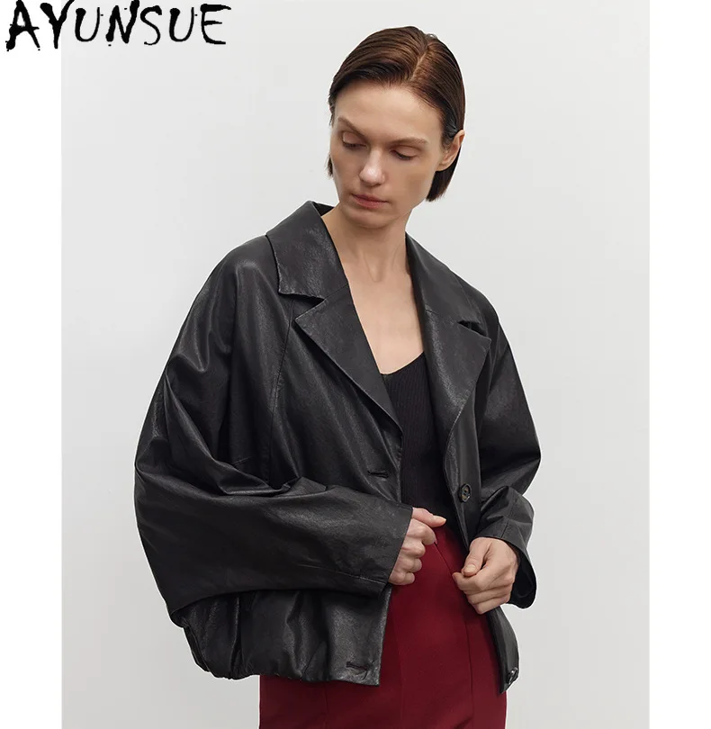 AYUNSUE 천연 양피 정품 가죽 자켓 여성 루즈 피트 블랙 여성 자켓 봄 가을 옷 Jaqueta De Couro