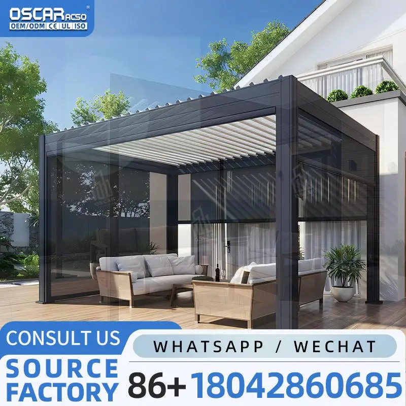 Customizable Motorized Louvered Pergola Side Screen for Outdoor Living Anti Rodent Aluminum Alloy for Patio Garden Backyard perg