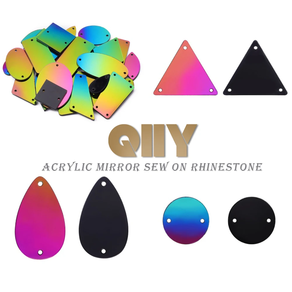 

QIIY Rainbow Series 50Pcs Acrylic Mirror Sew On Rhinestones Sew On Flatback Sewn Stones For Strass Clothes Decoration
