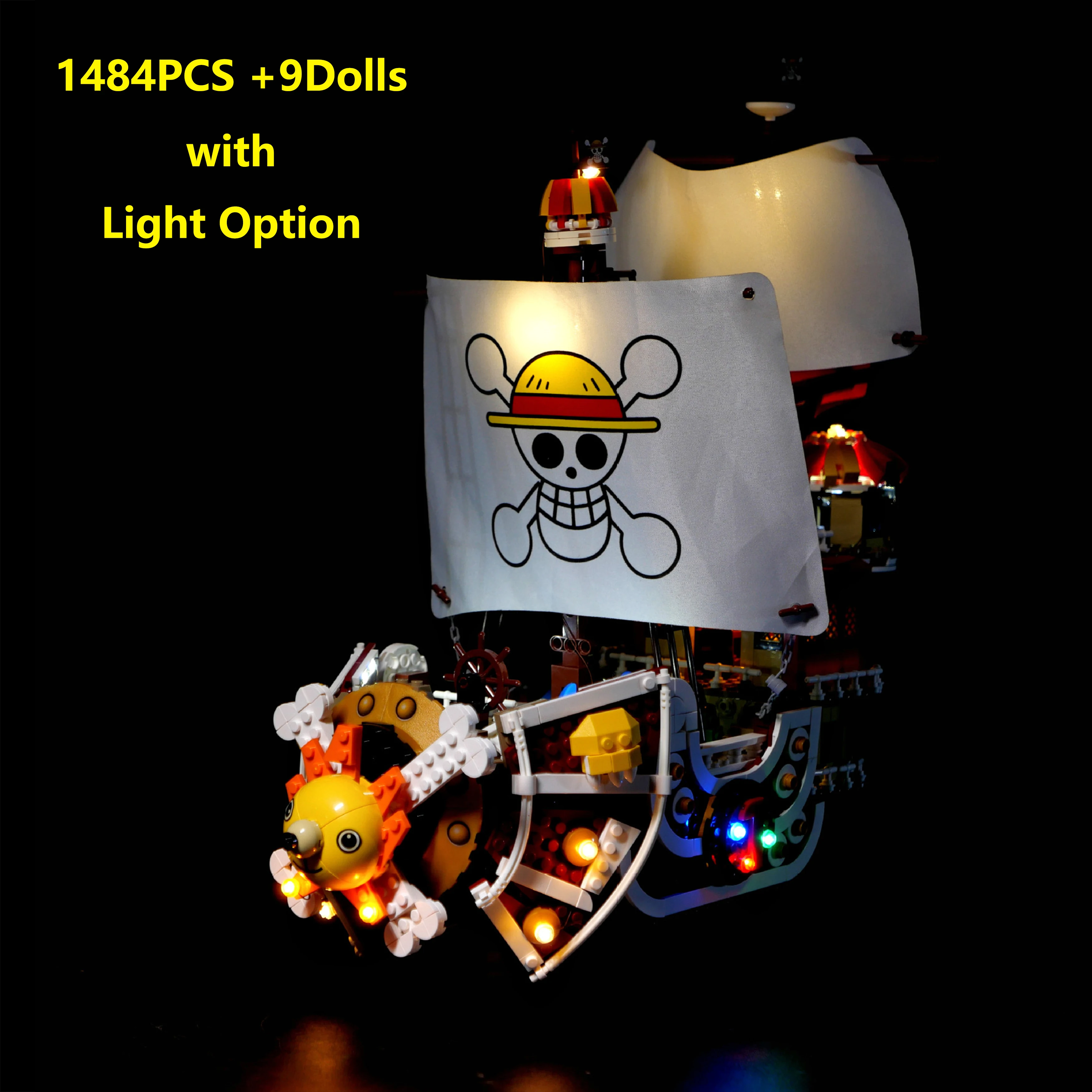 

Цельный 1484 шт. + 9 кукол, большие тысячи солнечных пиратских кораблей, строительные блоки, модель DIY, сборка, игрушечный дисплей с опцией света