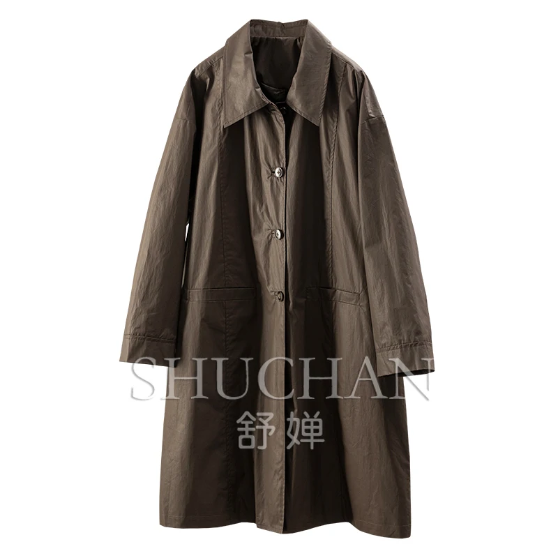 

Medieval casual style, English minimalist cardboard feeling pure cotton medium and long trench coat women 83B2