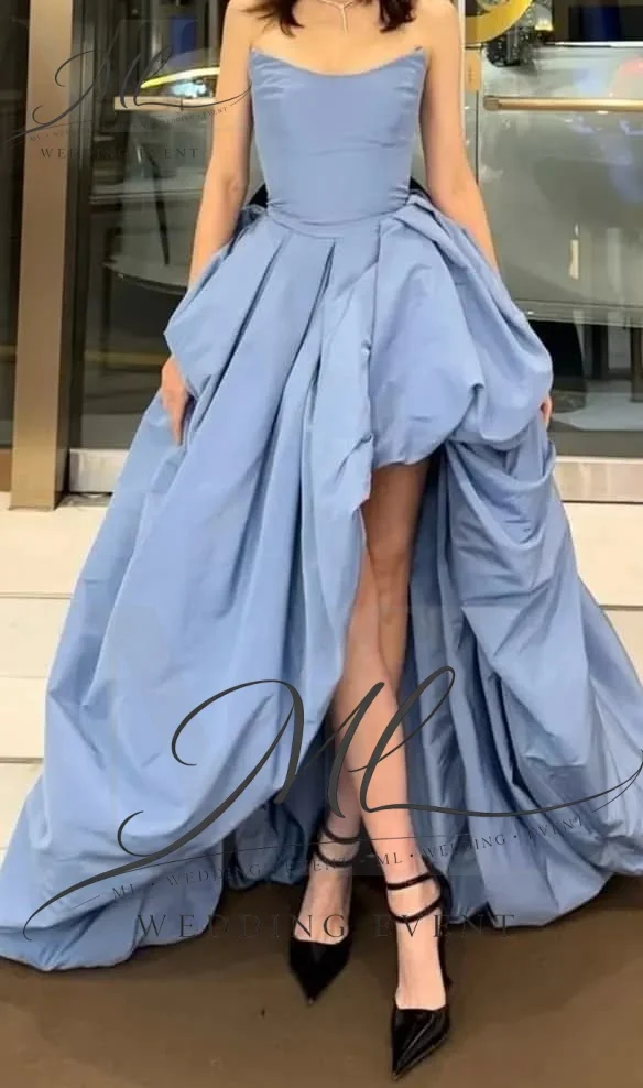 ML Modern Blue Wedding Party Dress Strapless Draped Hi-Lo Sweep Train Bridal Gown Evening Dresses Customized for Women 2026