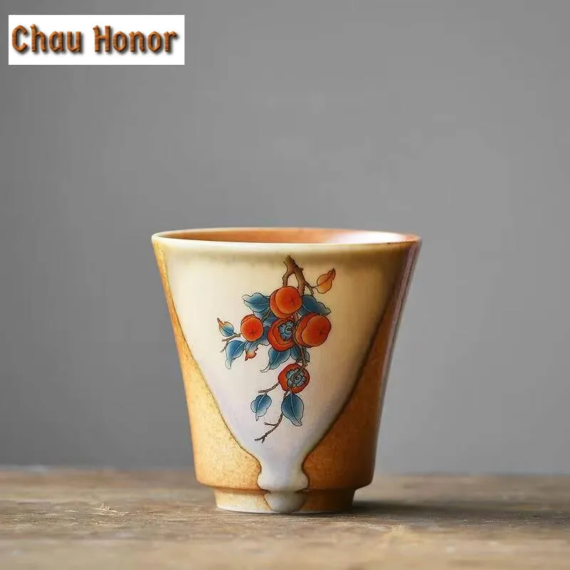 

120ml Antique Soda Glazed Teacup Retro Persimmon Tea Cup Set Fragrance Master Cup Kung Fu Tea Household Tea Ceremony Decoration