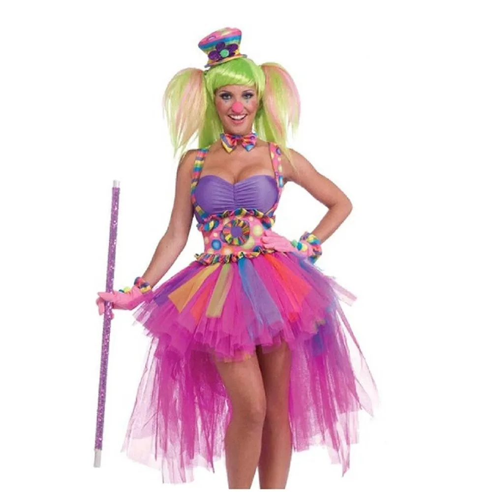 Halloween Purim Sexy Candy Girl Circus Clown Cosplay Costume Stage Performance Funny Magician Fancy Dress