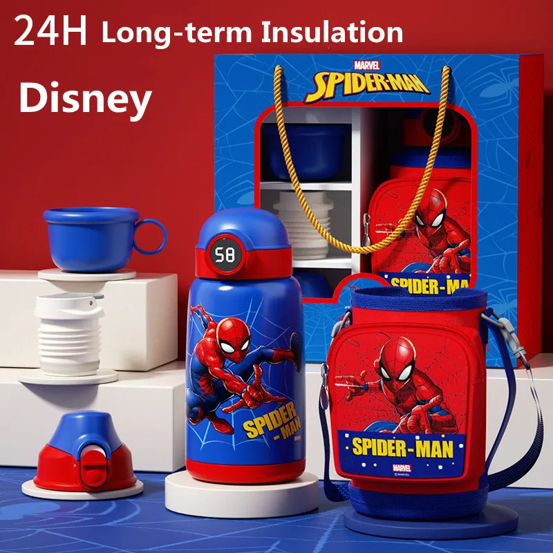 Disney Children\'s Thermos Water Cup Minnie Princess Spider Man Thermal Bottle Stainless Steel 316 Straight Drinking Straw Bottle