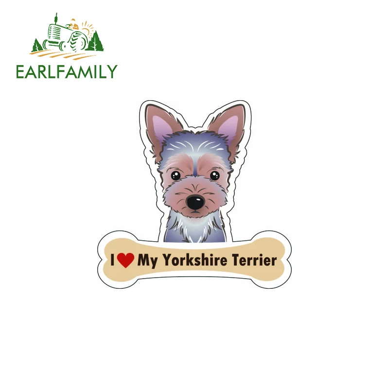 

Наклейка EARLFAMILY «Собачья косточка»: «Я люблю своего йоркширского терьера», автомобильная наклейка в стиле аниме, гоночная дрифт-наклейка, устойчивая к царапинам, из ПВХ, граффити