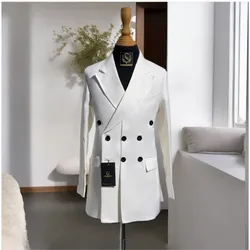 Traje blanco de 2 piezas para hombre, Blazer de solapa con muescas dobles, esmoquin Formal para novio, boda, graduación, ropa de fiesta, hecho a medida