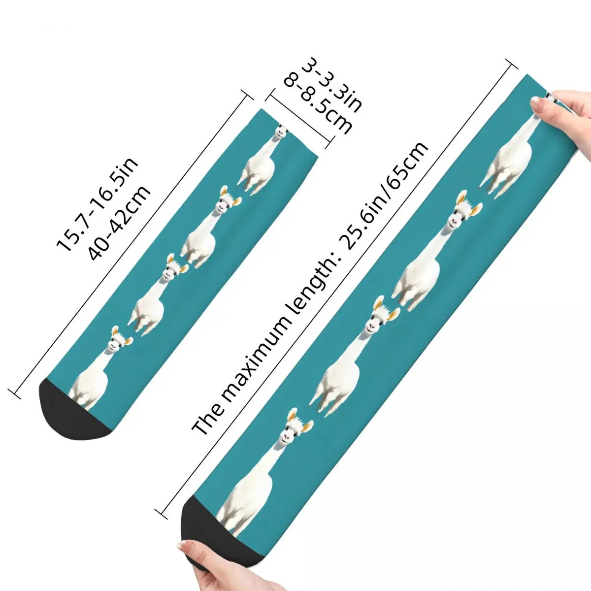 Happy Men's Socks Lama Cute White Teal Cartoon Smiling Kawaii Retro Harajuku Alpaca Animal Crew Crazy Sock Gift Pattern Printed