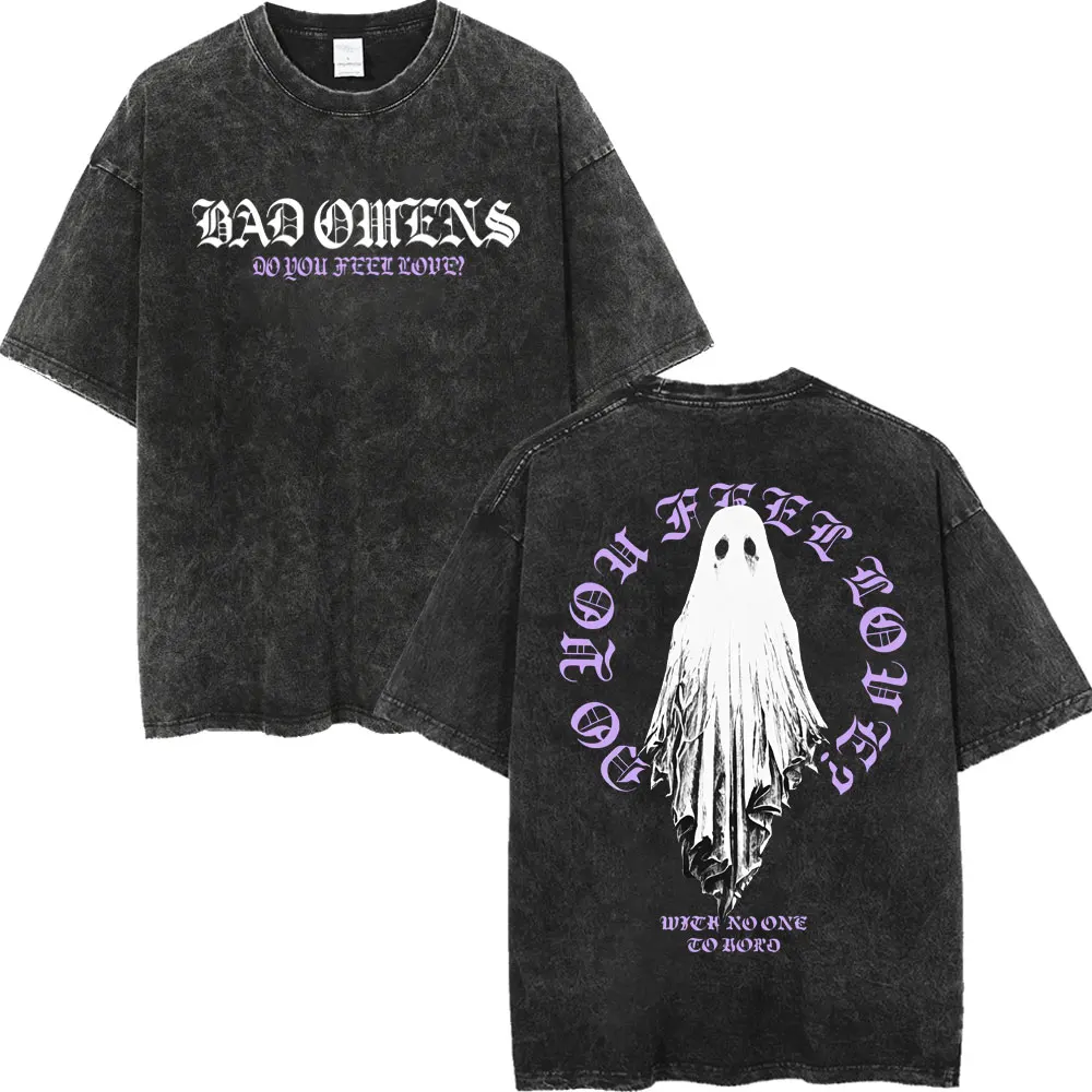 

Vintage Washed Bad Omens Tour 2026 Graphic T Shirts Fashion Gothic Rock Short Sleeve T-shirts Unisex Casual Loose Cotton T-shirt