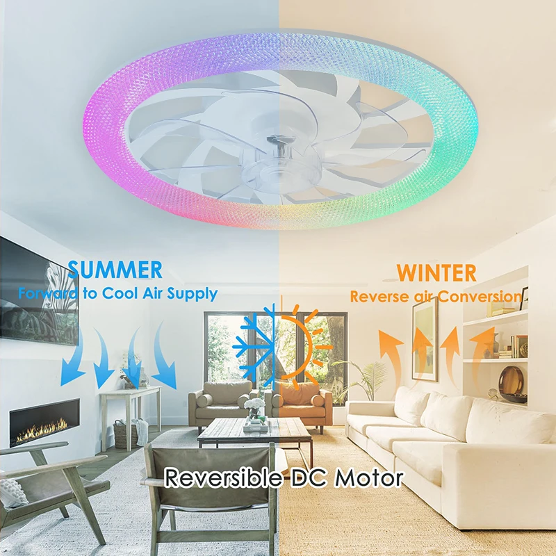 Modern Imitation Crystal Diamond Led Ceiling Fan Light Rgb Rainbow Light Restaurant Party Bedroom 110-220v