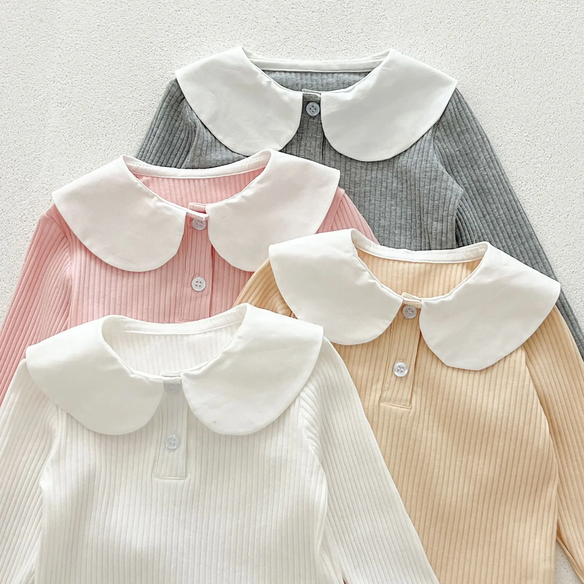 Autumn Newborn Infant Baby Boy Girls Lapel T-Shirt Elastic Force Doll Collar Long Sleeve Undershirt Fashion Baby Clothing