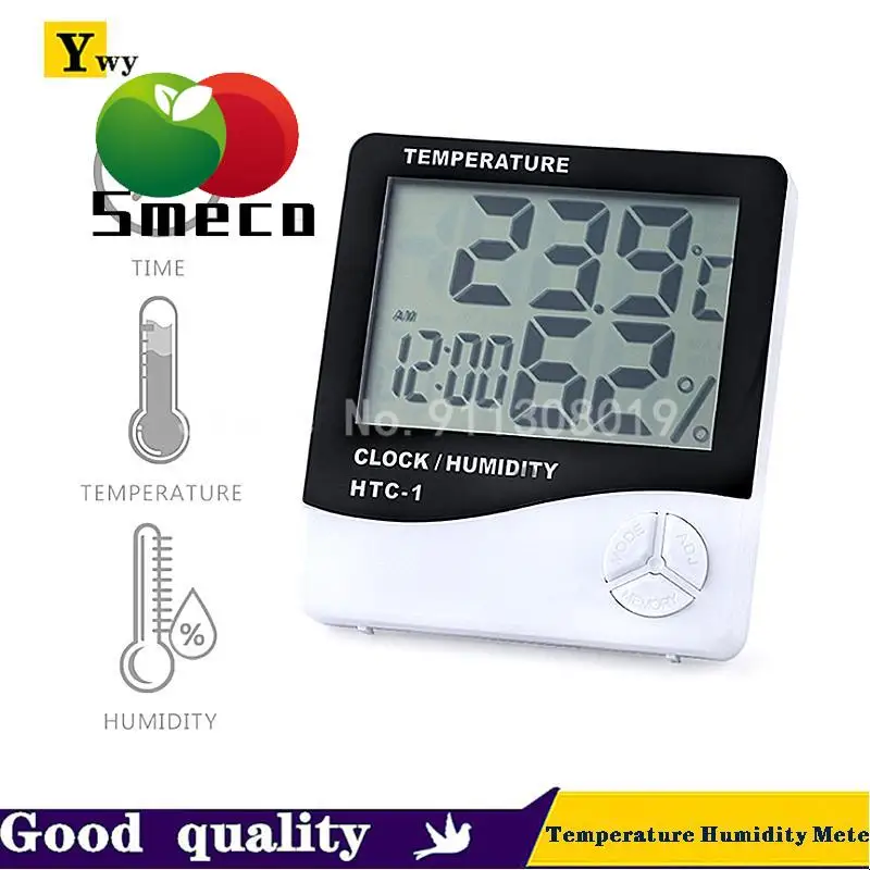 Indoor Room LCD Electronic Temperature Humidity Meter Digital Thermometer Hygrometer Weather Station Alarm Clock HTC-1/HTC2