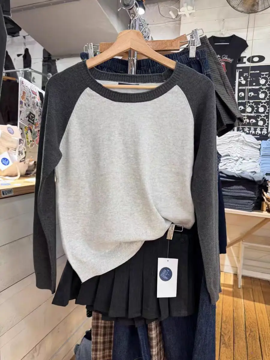 

Женский вязаный свитер Brady BM American Style с длинным рукавом, круглым вырезом, в стиле пэчворк, повседневный, осенне-зимний, с цветовыми блоками, хлопковый топ