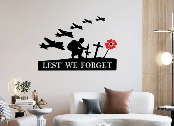 Lest We Forget Remembrance Day Sticker Poppy Soldier Patriotic   VINYL   removable Wall Sticker Decor Decal  self-adhesive