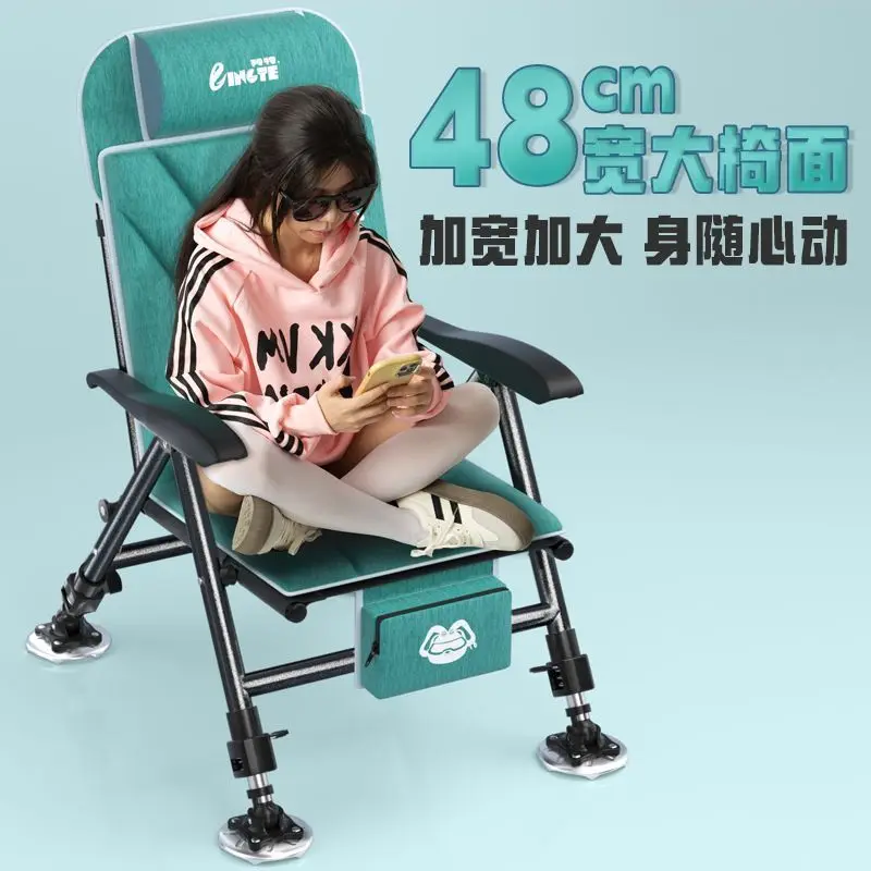 Folding Fishing Chair Full Terrain Adjustable Height Reclining Portable Outdoor Camping Chair With Rod Holder Storage Bag For